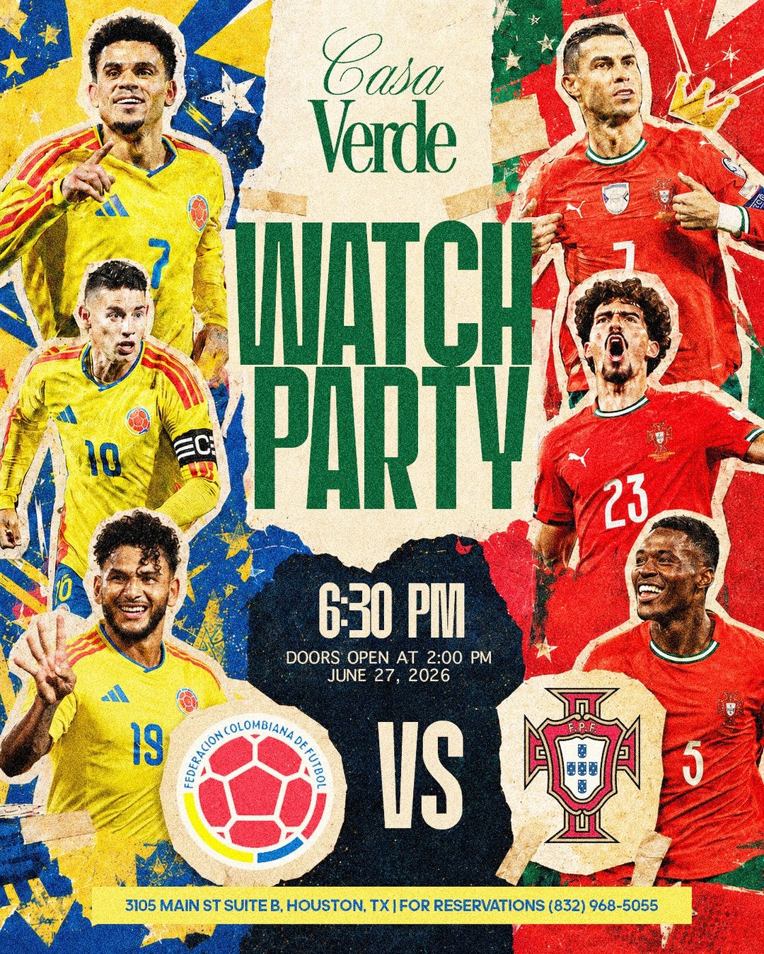 Colombia vs Portugal Watch Party · Saturday June 27 at Casa Verde